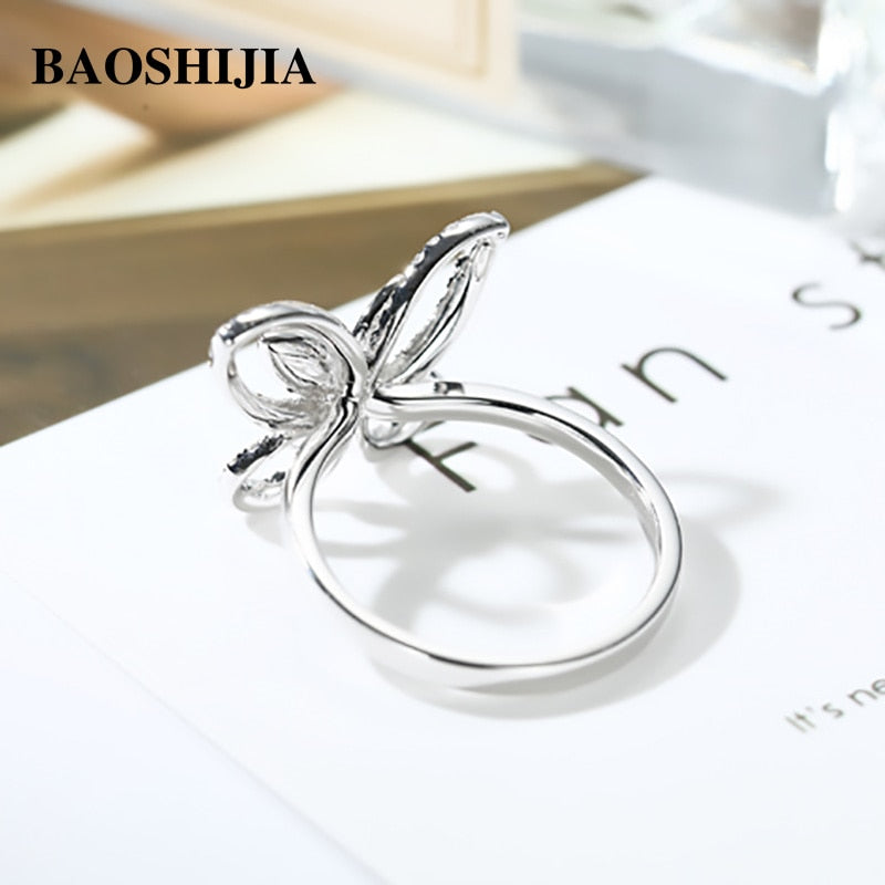 BAOSHIJIA Butterfly Eternity Diamond Ring Unique Solid 18k White Gold Beautiful Luxury Jewelry Wedding Handcrafted