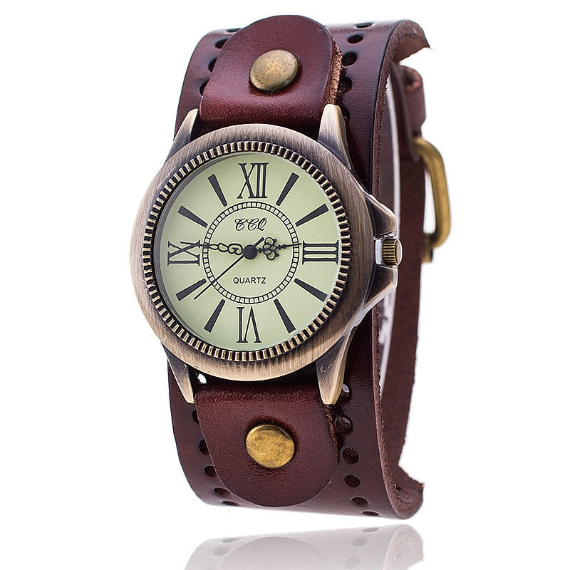 CCQ Brand Men Women Vintage Cow Leather Bracelet Wristwatches Casual Luxury Male Female Quartz Watch Relogio Masculino Relojes