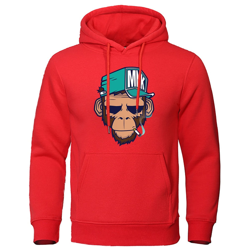 European American Style Personality Smoking Monkey Hoodie Mens Fashion Loose Sweatshirt Fashion Hoodies Casual Fleece Streetwear