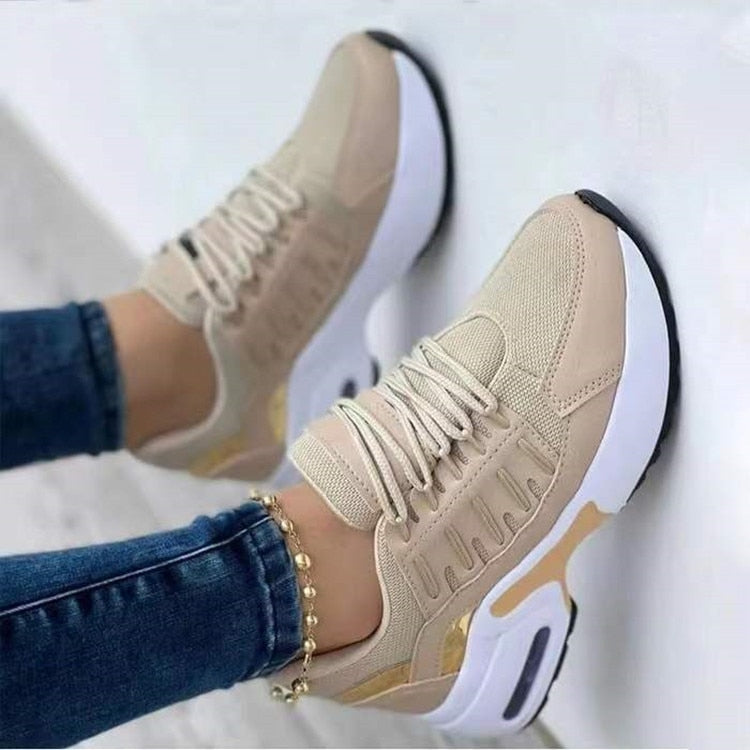 Wedge Platform Sneakers 2022 New Fashion Plus Size Casual Sport Shoes Ladies Lace-up Mesh Breathable Women Vulcanized Shoes