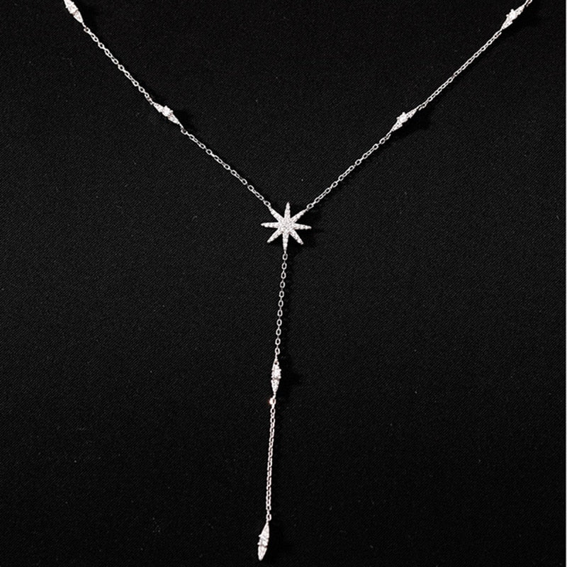 925 Sterling Silver Necklace Shiny Delicate Multiple Stars Long Pendant Clavicle Chain Birthday Party Gifts Women Fashion Jewelr