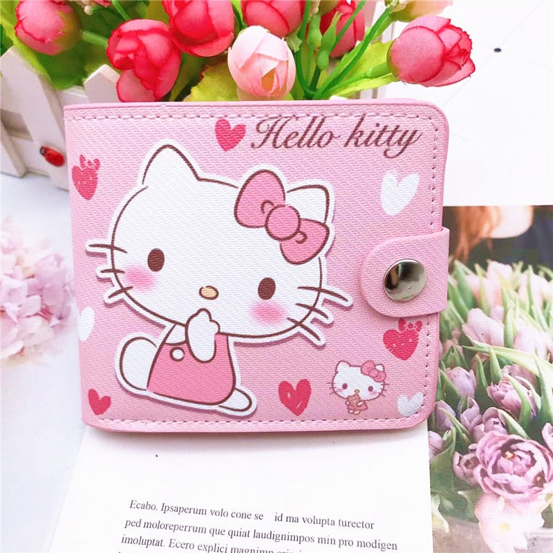 Kawaii Hello Kitty Cinnamoroll My Melody Kuromi Sanrios New Pu Casual Money Bag Coin Purse Card Holder Wallet with Buttons