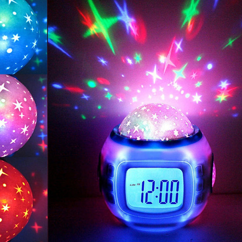 Music Starry Sky Star Projector Digital Alarm Clock Projection Night Light Color Changing Desk Clock Calendar Children Gift