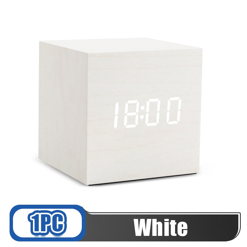 Alarm Clock LED Wooden Digital Table Clock Voice Control Wood Despertador USB/AAA Powered Electronic Desktop Clocks