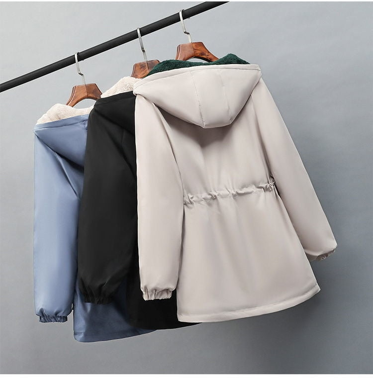 2022 New Women Jackets Zipper Pockets Casual Long Sleeves Coats Winter Hooded Jacket Windbreaker Female Basic Coat Plus Size 3XL