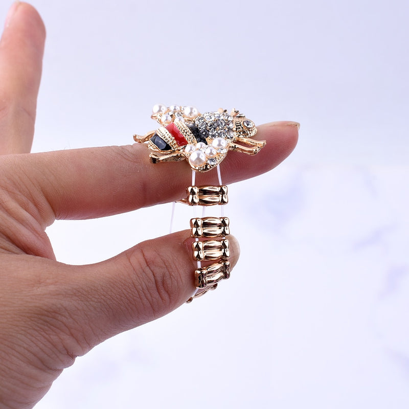 New Fashion Women Animal Bee Rings Pearl Party Wedding Female Jewelry Gold Colour  Adjustable  Trend Rings  Unique Like Gift