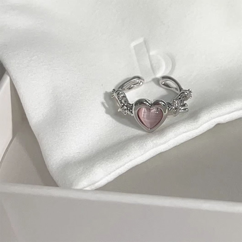 Fashion Heart Ring Cat Eye Peach Heart Adjustable Women Design Premium Rings Wedding Party Jewelry Gift