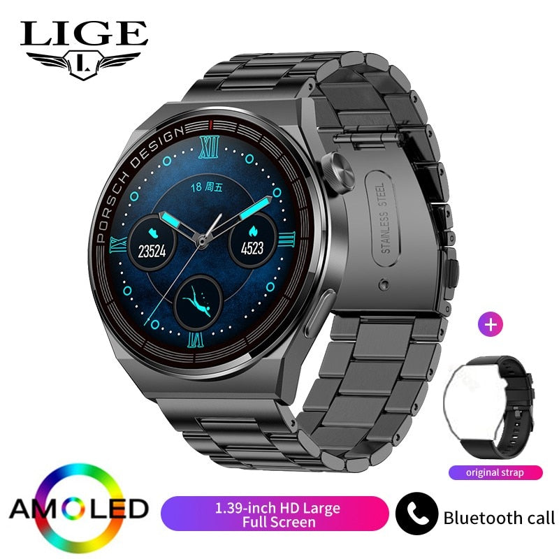 LIGE AMOLED Smartwatch Business Watch For Men Smart Watch Bluetooth Call HD Screen 380mAh Large Battery Capacity Fitness Clock