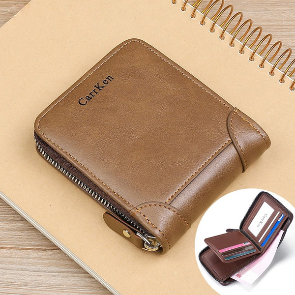 Men&#39;s Leather Wallet  Zipper Small Purse Card Holder Man Carteira Masculina Couro Coin Purse Man Porte Monnaie Money Bag 2022