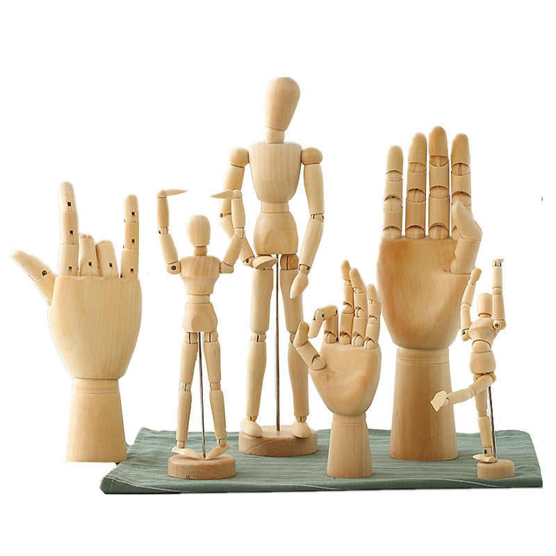 Wooden Hand Figurines Rotatable Joint Hand Model Wood Man Ornament Statue Human Model  Miniature Home Decoration