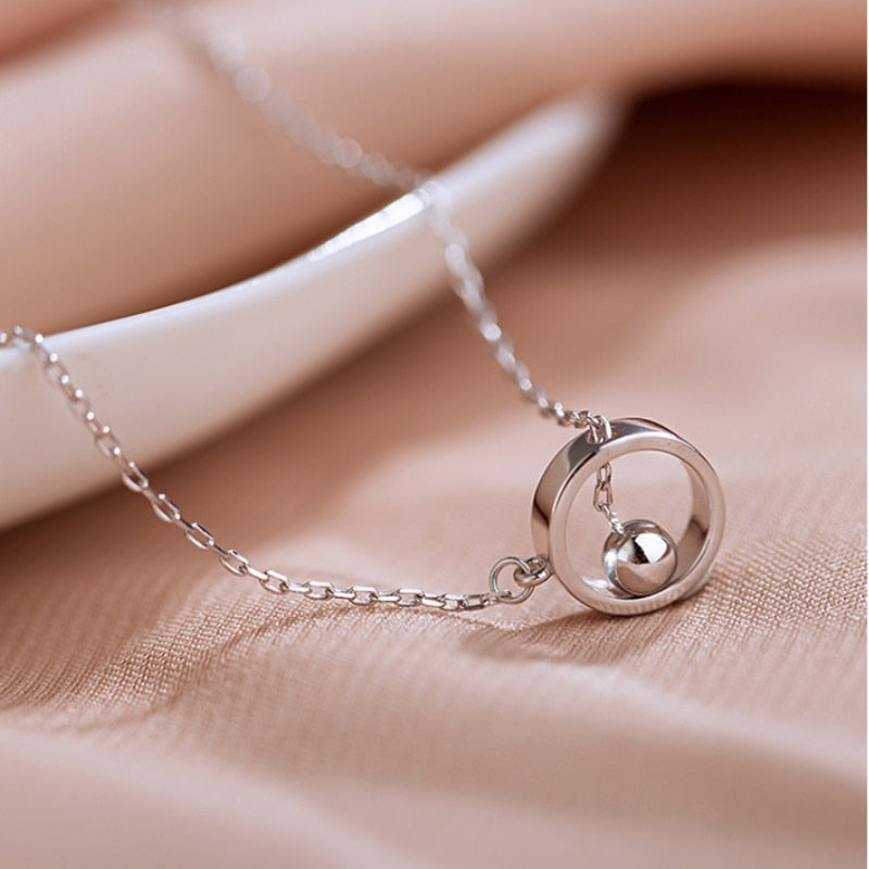 CIAXY Silver Color Geometric Beads Circle Pendants Necklaces for Women Aesthetic Tassel Clavicle Chain Choker Fashion Jewelry