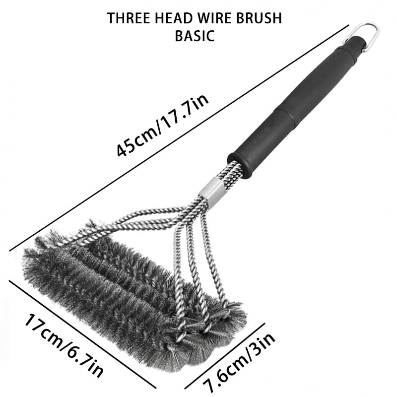 Kitchen Accessories BBQ Grill Barbecue Kit Cleaning Brush Stainless Steel Cooking Tools Wire Bristles Triangle Cleaning Brushes