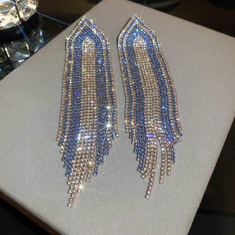 New Long Crystal Tassel Drop Earrings for Women Rhinestone Shiny Hanging Dangle Earrings Wedding Party Jewelry Gift 2022