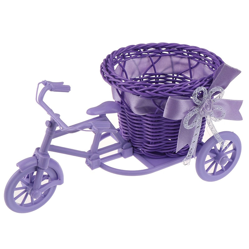 Hot Sale New Plastic White Tricycle Bike Design Flower Basket Container For Flower Plant Home Weddding Decoration