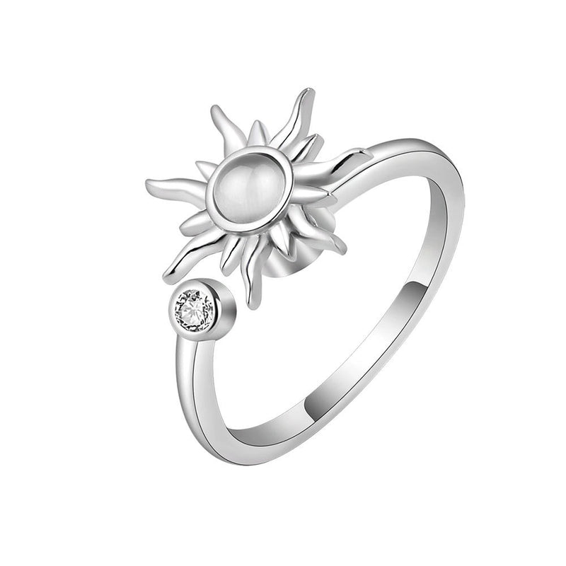 Anti Stress Anxiety Ring Women Sliver Color Open Adjustable Sun Moon Star Ring Spinner Fidget Rings Jewelry Mom Friend Gift