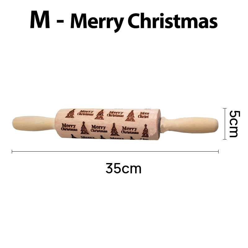 Christmas Embossing Rolling Pins With Patterns Wooden Roller Baking Embossed Cookies kitchen tools elk Snowflak