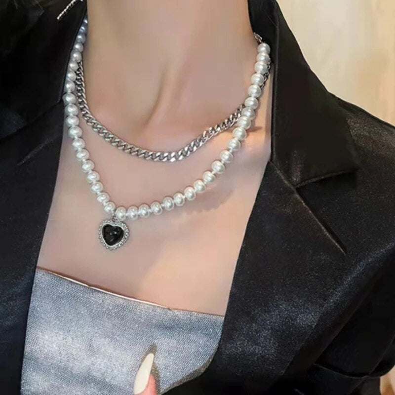 Pearl Pendants Necklace for Women Camellia High Quality Double Layers Long Chains Collares De Moda Number  Flower Party Jewelry