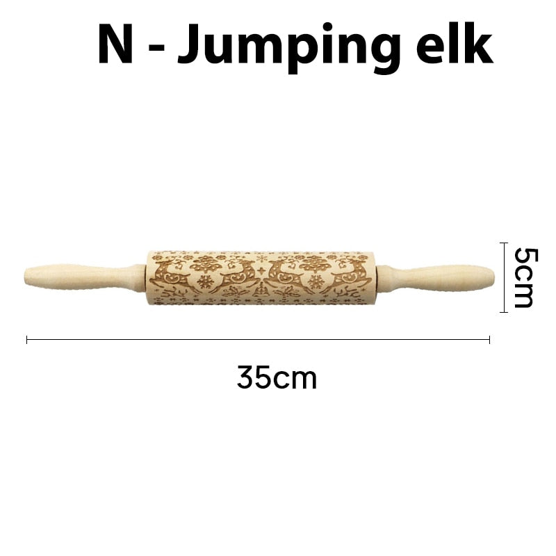 Christmas Embossing Rolling Pins With Patterns Wooden Roller Baking Embossed Cookies kitchen tools elk Snowflak