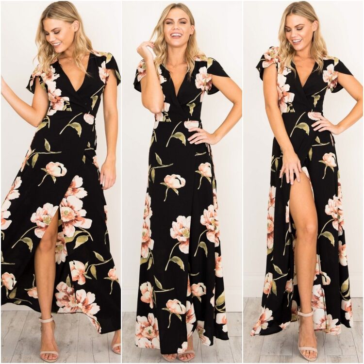 2022 Summer Short Sleeved Long Dress V-neck Split Print Fashion Retro Tiktok Consignment Rayon Robe for Women Party Wedding