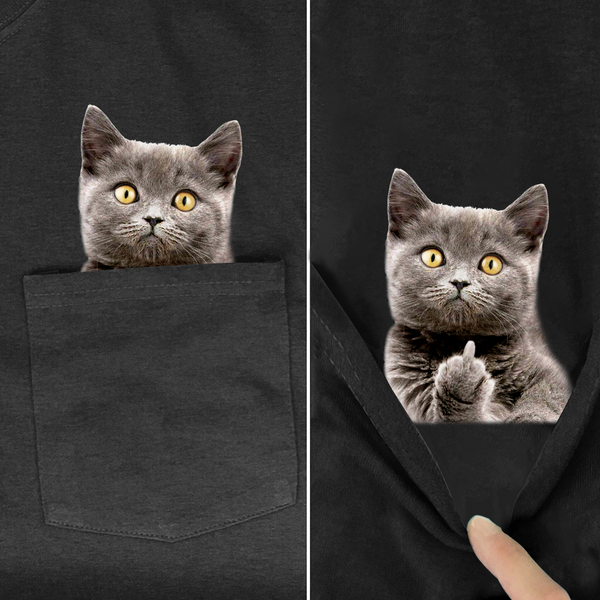 CLOOCL Animal T-Shirt Fashion Brand Summer Pocket Cat Stickers Printed T-shirt Men&#39;s Women Shirts Hip Hop Tops Funny Cotton Tees