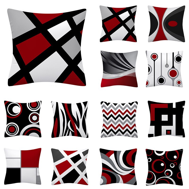 3pcs Red Series Geometric Polyester Pillowcase Round Patchwork Cushion Cover Sofa Home Decoration Chair Seat Pillow Case