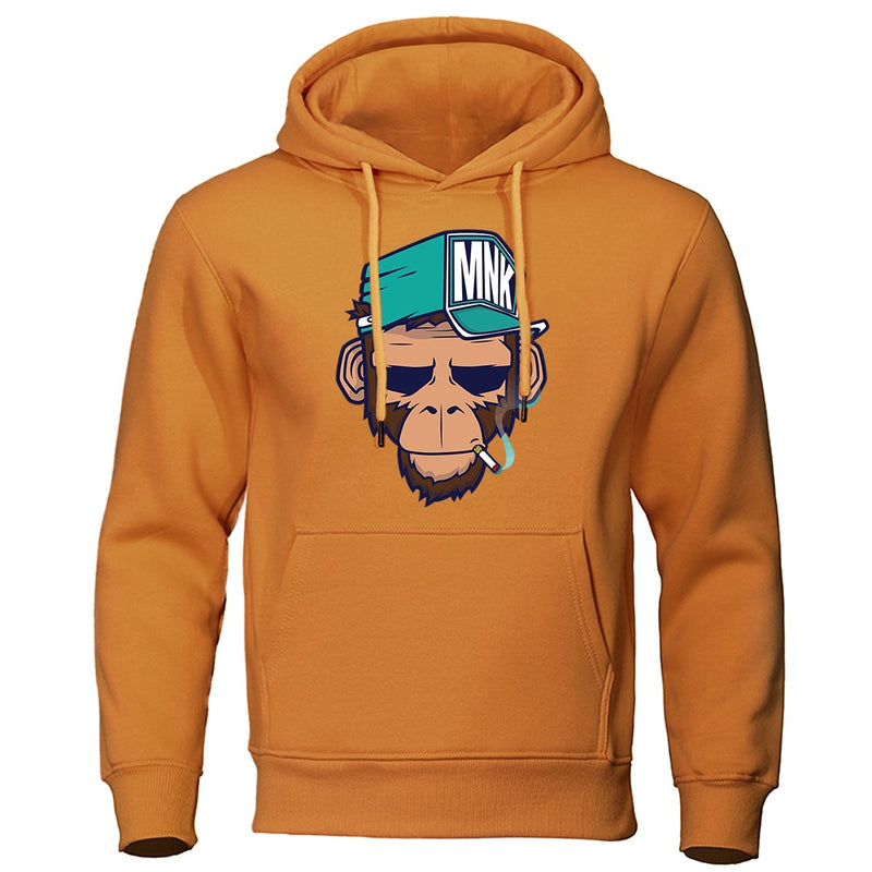 European American Style Personality Smoking Monkey Hoodie Mens Fashion Loose Sweatshirt Fashion Hoodies Casual Fleece Streetwear