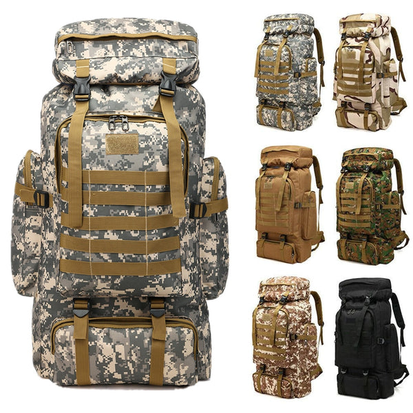 80L Waterproof Molle Camo Tactical Backpack Military Army Hiking Camping Backpack Travel Rucksack Outdoor Sports Climbing Bag