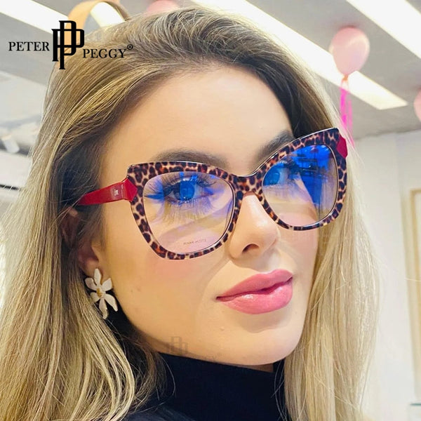 Cat Eye Glasses Women Vintage Computer Eyeglasses Oversized  Double Color Optical Glasses Anti Blue Light Blocking Eyewear TR90