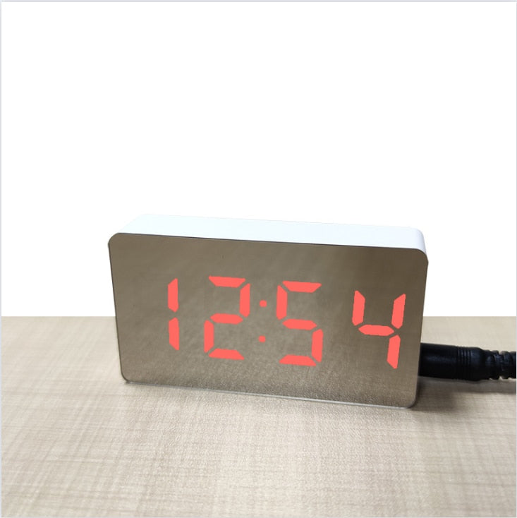 LED Alarm Clock with Mirror Table Clock Temperature Digital Display Clock USB Electronic Snooze Alarm Time Night Light for Child