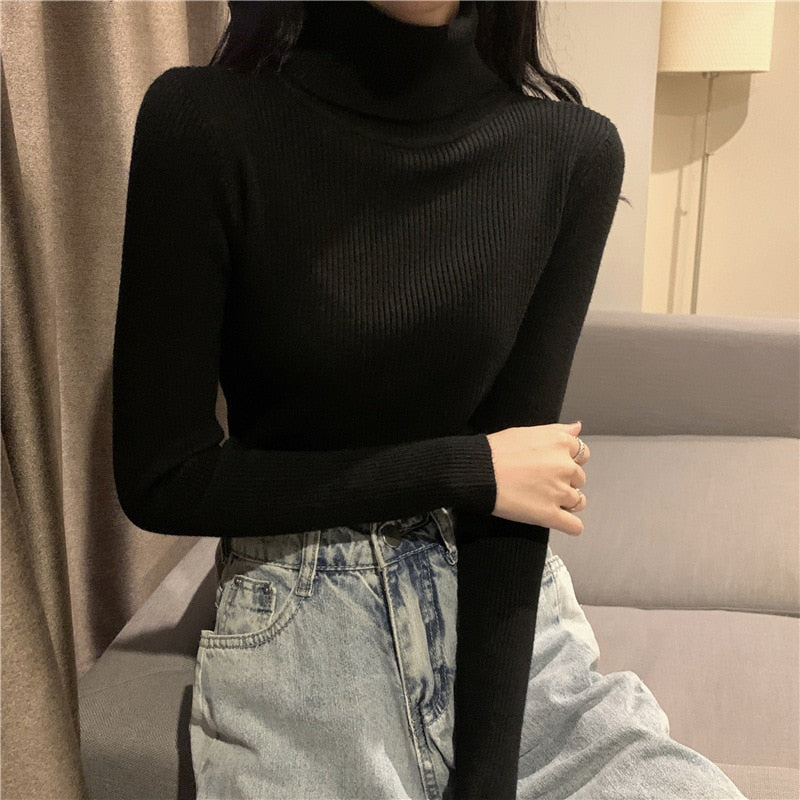 New Turtleneck Jumper Woman Knitted Blouses Fashion Ladies Sweaters Winter 2022 Thermal Striped Long Sleeve Autumn Warm Tops