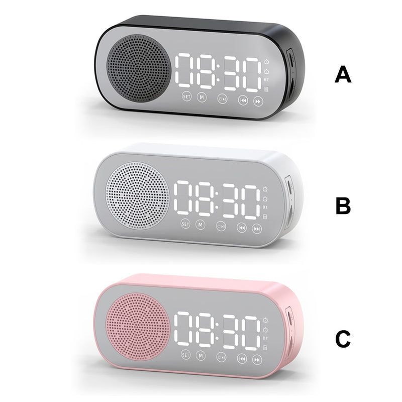 Digital Alarm Clock Mirror Surface Button Table Clock Bluetooth-compatible 5.0 Speaker Wireless MP3 Player For Home Bedroom