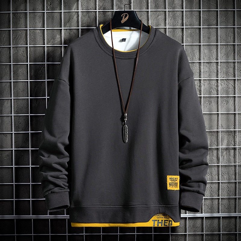 2022 Spring Autumn Men New Hoodies Fashion Long Sleeve Sweatshirt Patchwork Letter Print Quality Jogger Texture Pullovers Male