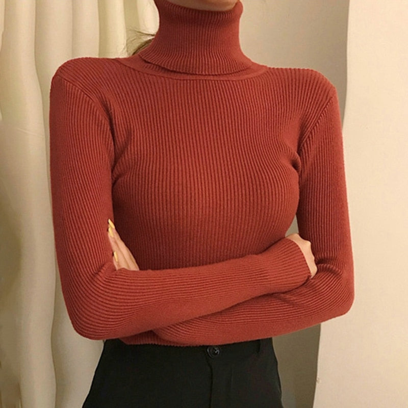 New Turtleneck Jumper Woman Knitted Blouses Fashion Ladies Sweaters Winter 2022 Thermal Striped Long Sleeve Autumn Warm Tops