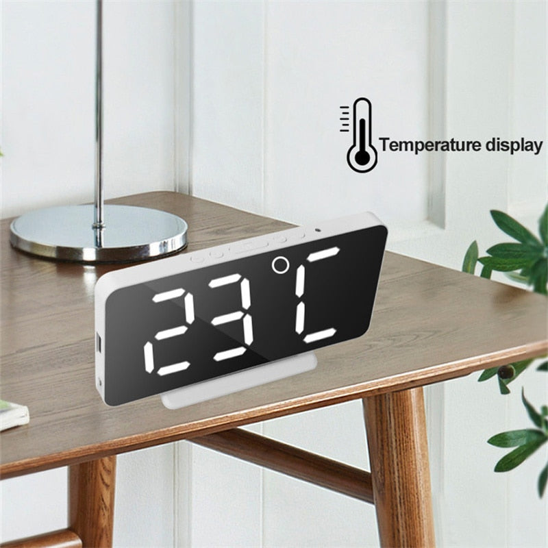 Mirror Table Clock Digital USB Alarm Snooze Display Time Night LED Light Desk Desktop Home Decor Gifts for Children