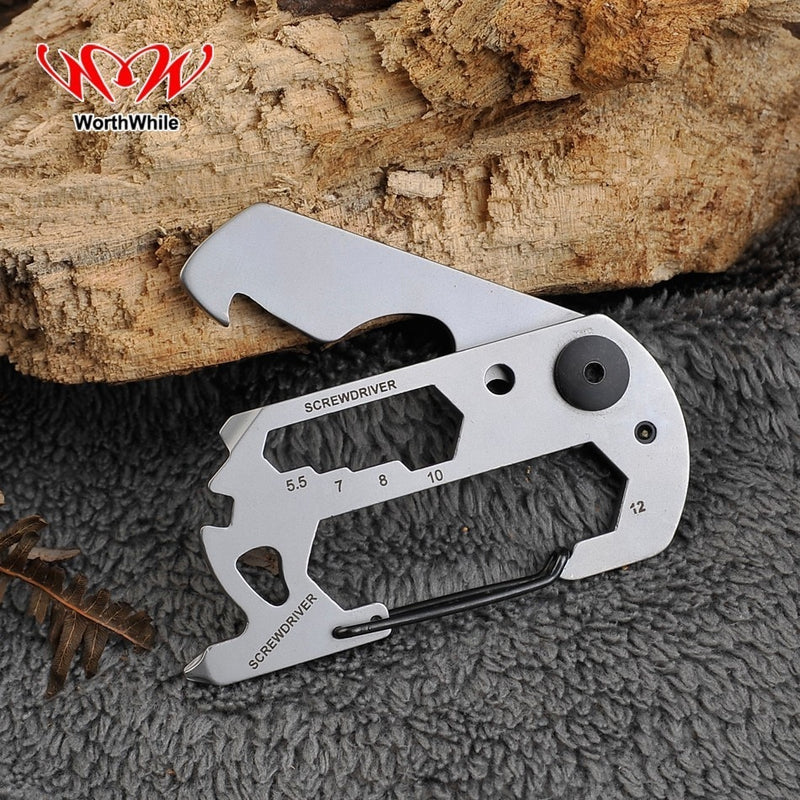 WorthWhile Multifunction Climbing Carabiner EDC Keychain Gear Outdoor Tools Camping Hiking Stainless Steel Wrench Bottle Opener