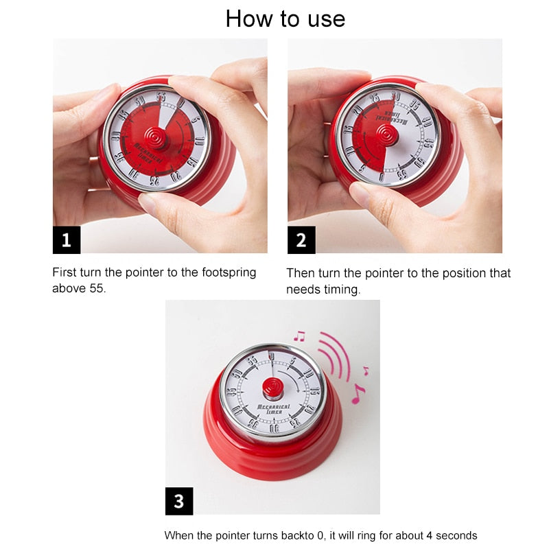 SHIMOYAMA Alarm Kitchen Timer Round Mechanical Countdown Time Reminder Cooking Baking Homework Teaching Timing Clock with Magnet
