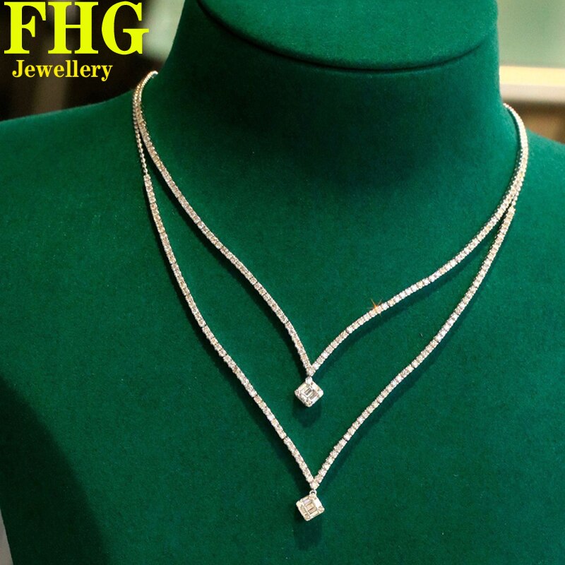 1.6Ct Natural Diamond 18K White Gold V Necklace Ultra Luxury Party Fine Jewelry Girl Birthday Gif