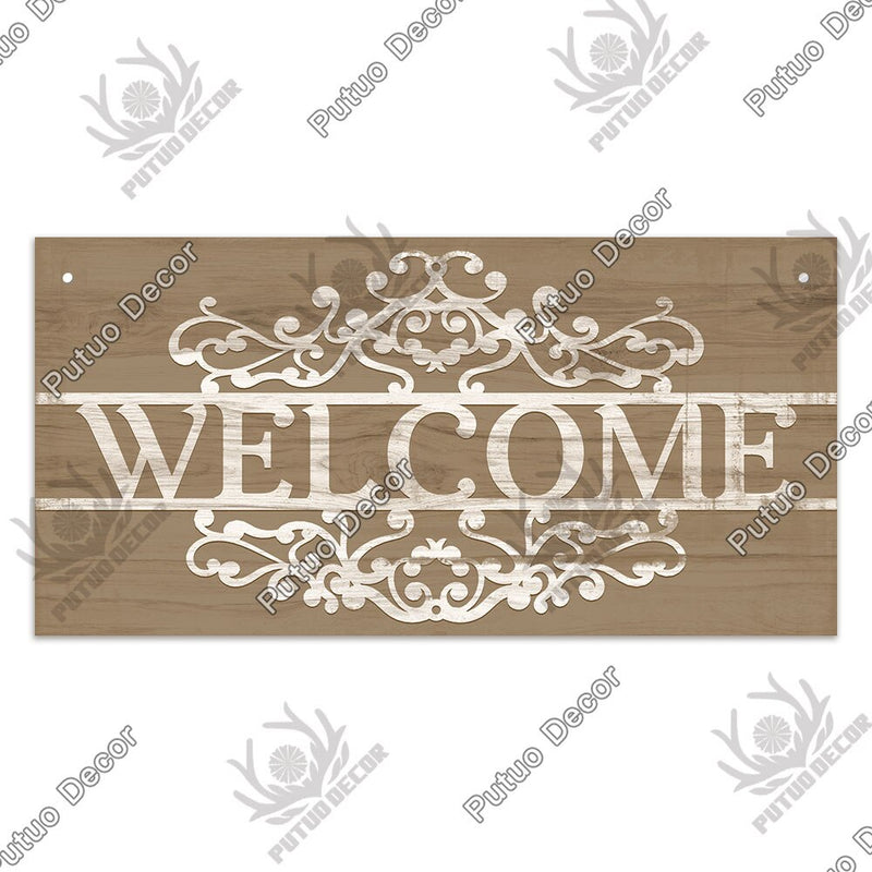 Putuo Decor Welcome Signs Decorative Plaque Wooden Hanging Signs Sweet Home Family Door Sign for Home Garden Doorway Decoration