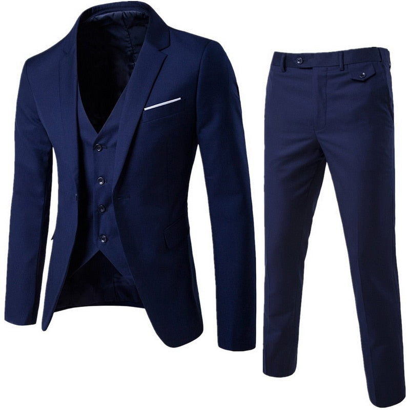 Men Spring 3 Pieces Classic Blazers Suit Sets Men Business Blazer +Vest +Pants Suits Sets Autumn Men Wedding Party Set