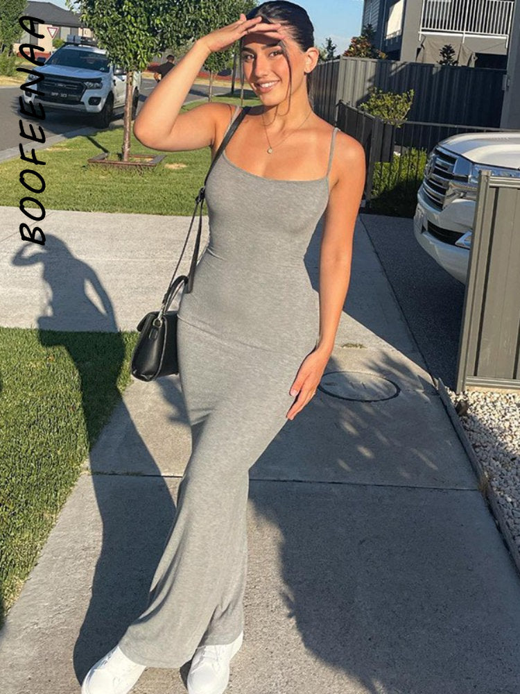 BOOFEENAA Strap Backless Long Maxi Dresses Party Club Vacation Outfits for Women Sexy Casual Summer Dress 2022 Wholesale C85CZ24