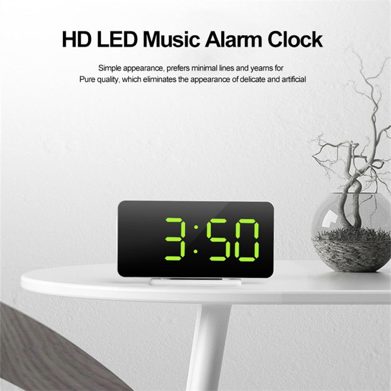 LED Mirror Table Clock Digital Alarm Snooze Display Time Night Light  Desktop USB Alarm Clock Home Decor Gifts for Children