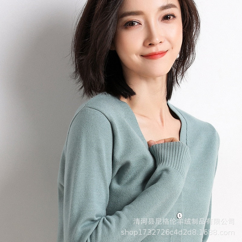 Cardigans Women 2022 Autumn Single Breasted V-neck Knitted Sweater Fashion Short Knitwear Solid Blue Green Pink Women&