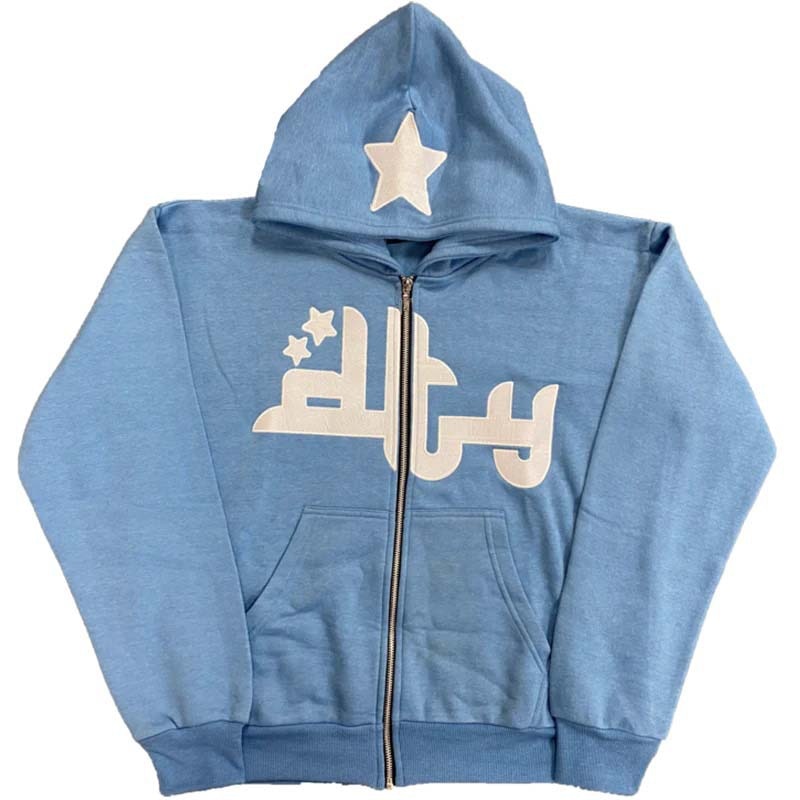 Y2K Embroidered Print Hoodies Men's Fashion Oversized Full Zip Up Hooded Sweatshirt Hip Hop Long Sleeve Jacket Coat Streetwear