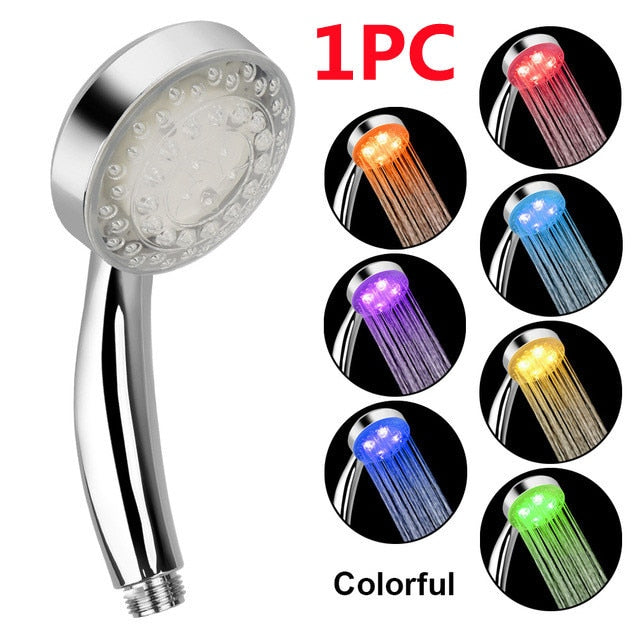 Shower Head LED Rainfall Shower Sprayer Automatically Color-Changing Temperature Sensor Water Saving Showerhead for Bathroom