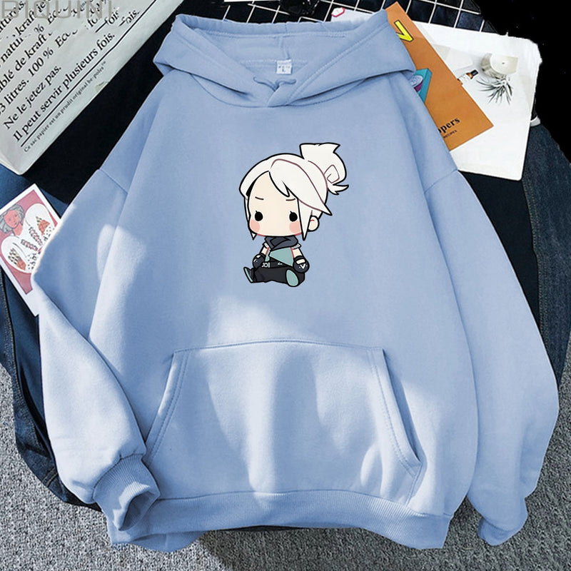 VALORANT Anime Hoodie Jett Streetwear Womens Oversized Sweatshirt Cute Cartoon Print Top Tracksuit Men Unisex Students Pullovers