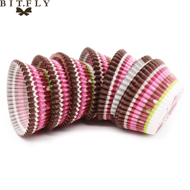 BITFLY 100Pcs Rainbow Cupcakes Paper Liners Muffin Cases Cupcake Topper Tray Baking Accessories Pastry Decoration Kitchen Tools