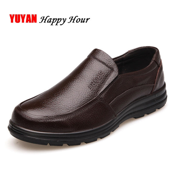 Genuine Leather Shoes Men Brand Footwear Non-slip Thick Sole Fashion Men's Casual Shoes Male High Quality Cowhide Loafers K059