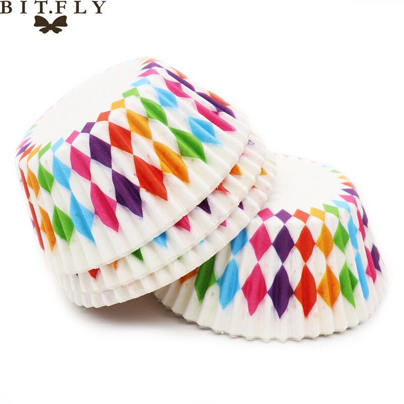 BITFLY 100Pcs Rainbow Cupcakes Paper Liners Muffin Cases Cupcake Topper Tray Baking Accessories Pastry Decoration Kitchen Tools