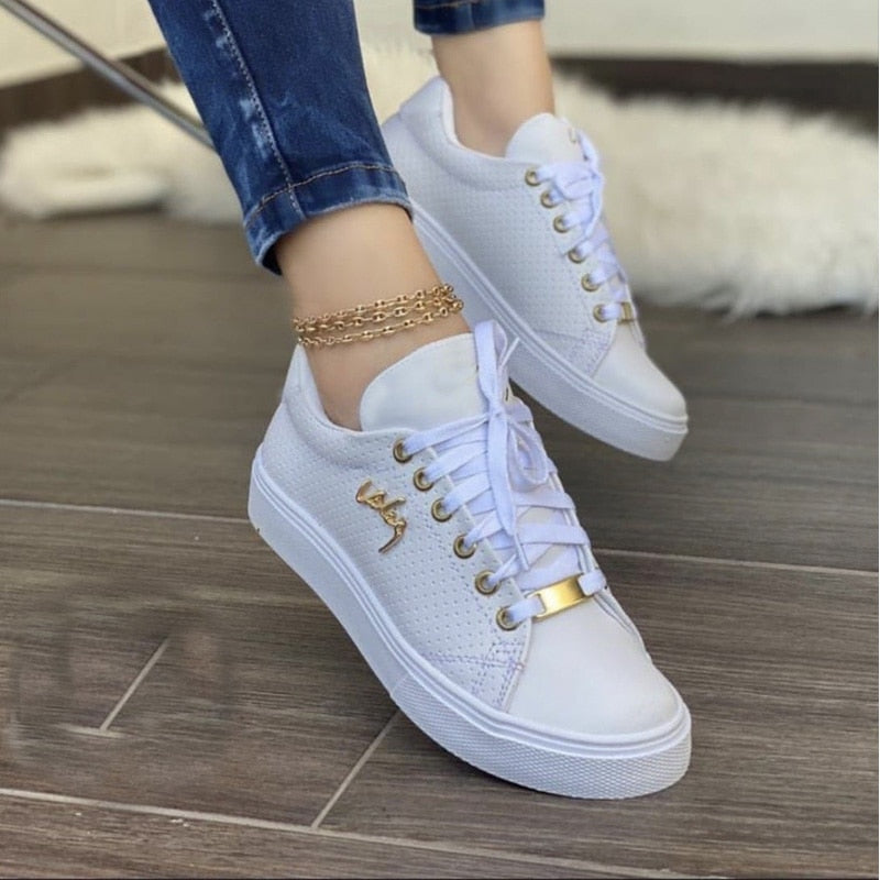 2022 NEW Shoes For Girls Autumn Women Sneakers Flat Breathable PU Leather Platform White Shoes Soft Footwears