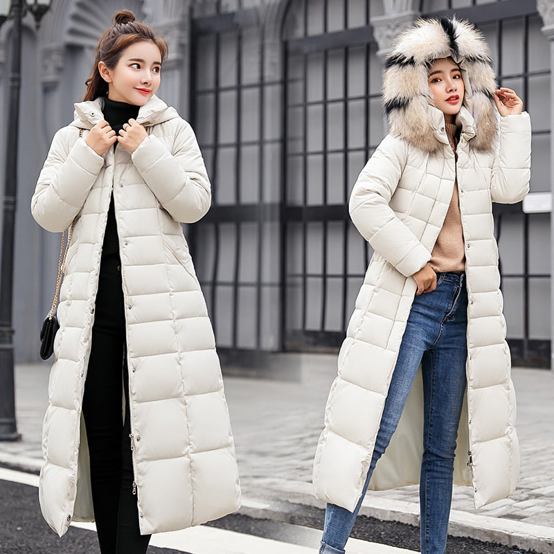 2022 new winter jacket women&#39;s warm fashion bow belt fox fur collar coat long dress women&#39;s thick coat